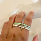 Sorbet Swirls Enamel & Diamond Swirls Stacker Ring Set in Matcha+Vanilla - Octonov 