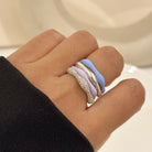 Sorbet Swirls Enamel & Diamond Swirls Stacker Ring Set of 4 - Octonov 