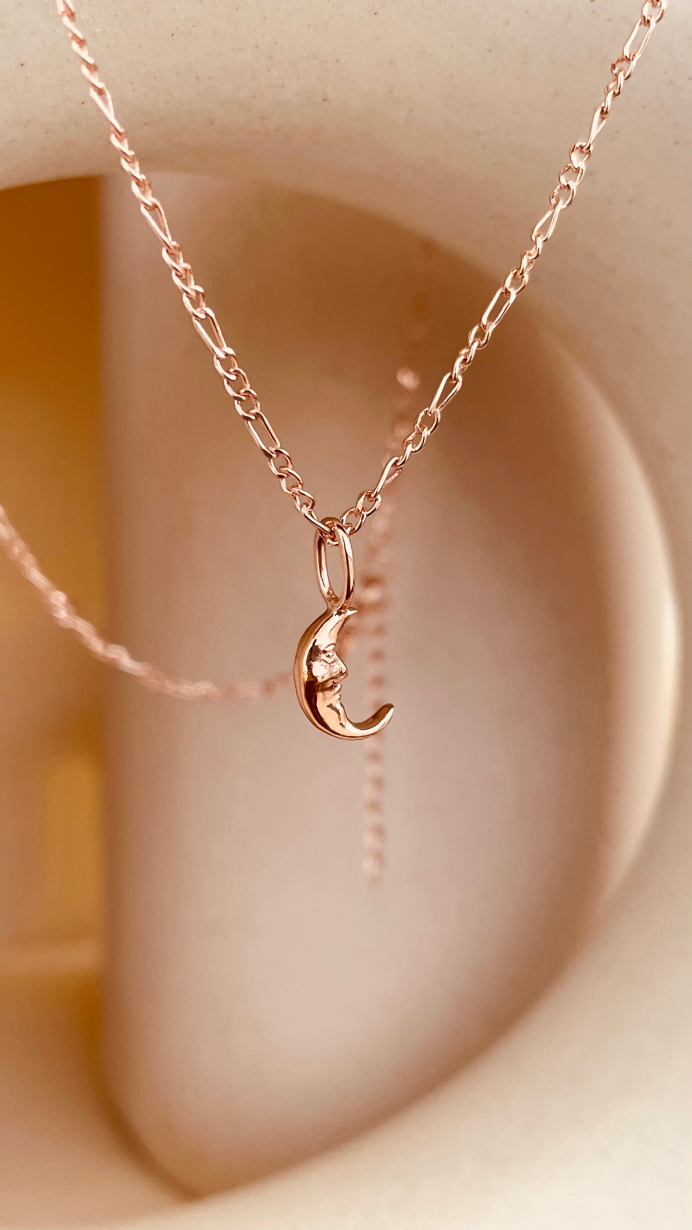 Crescent Moon Necklace with Figaro Chain - Octonov 