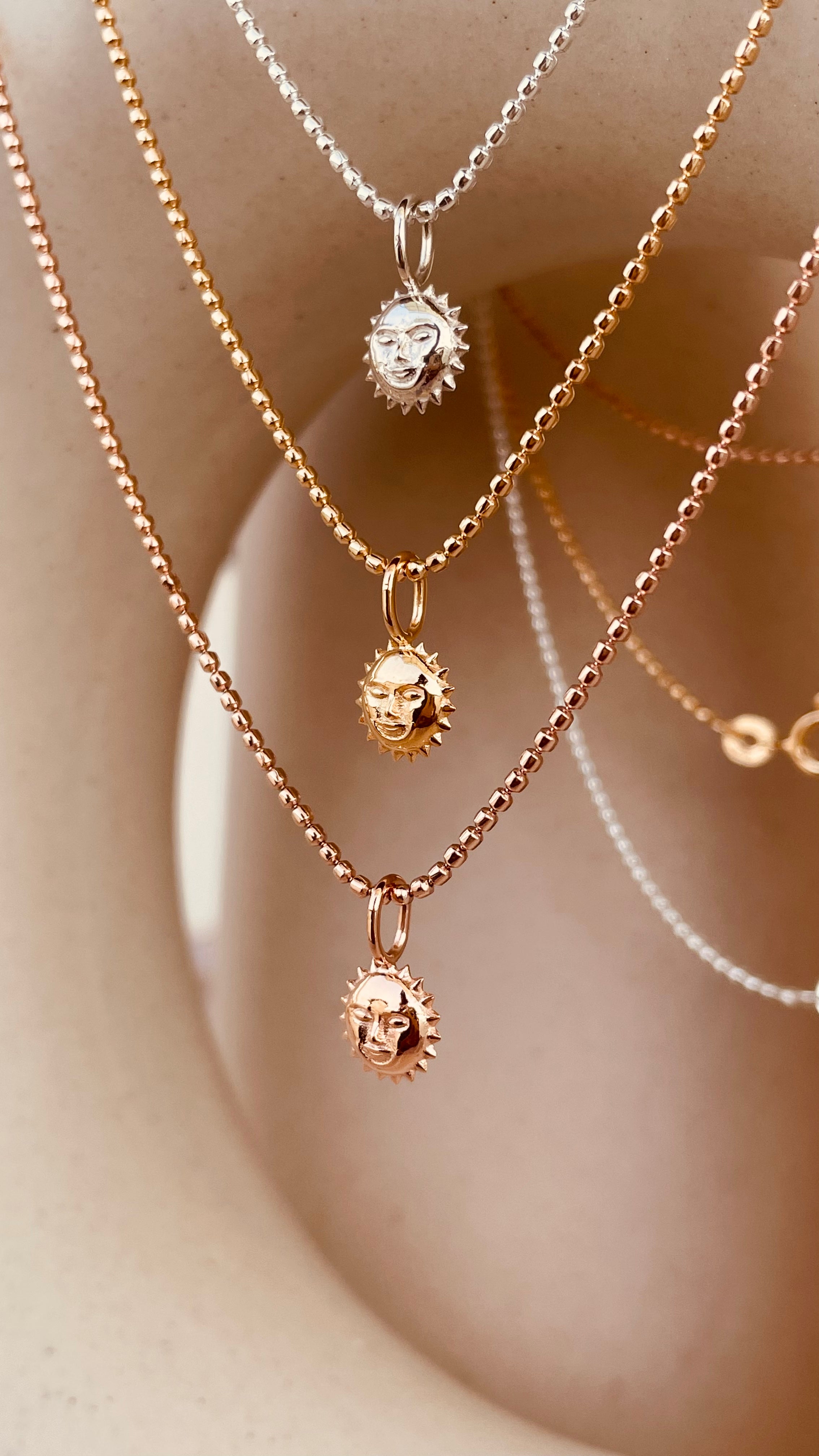 Dainty Steller Sun Charm Necklace with Beaded Chain - Octonov 