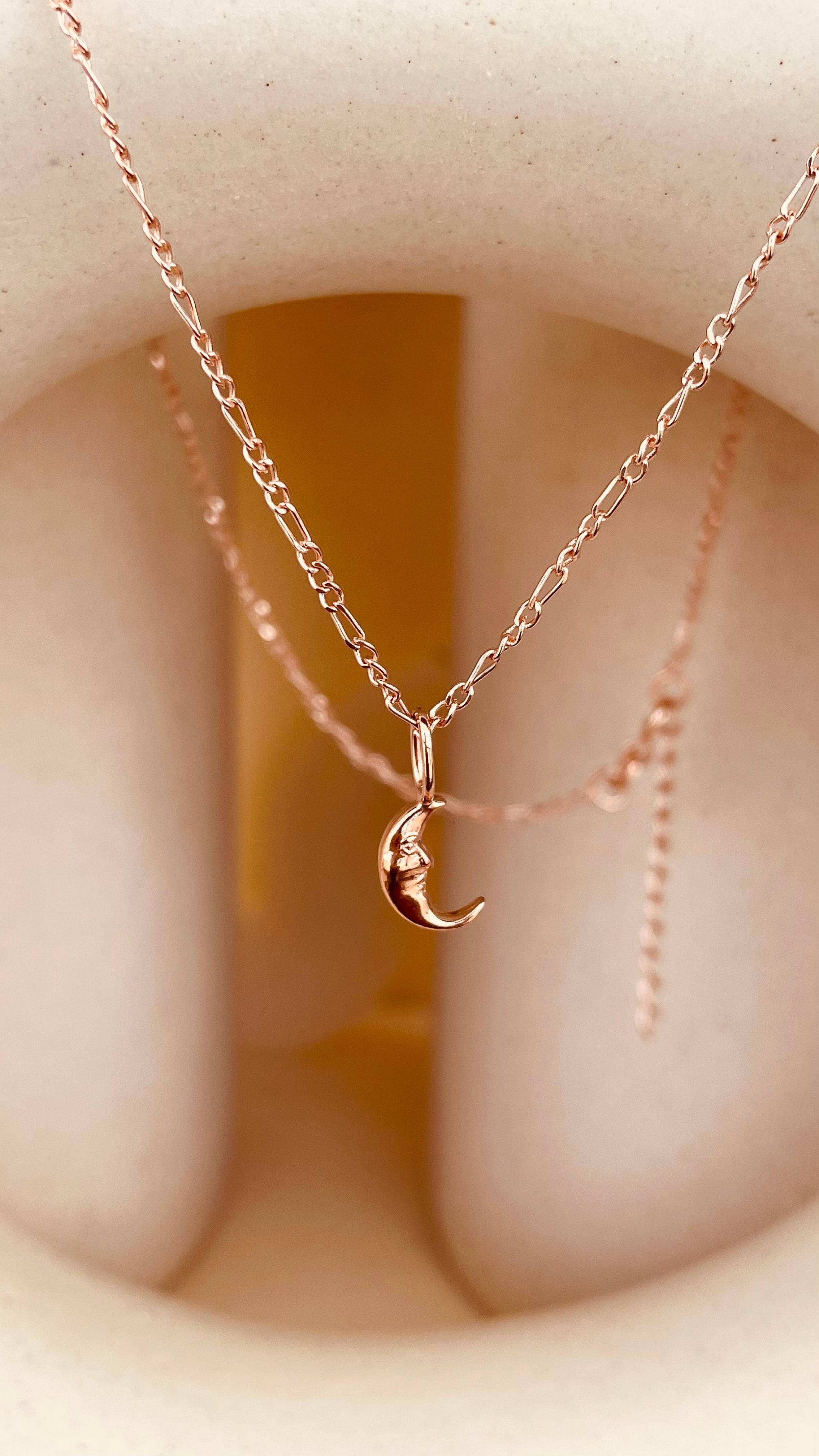 Crescent Moon Necklace with Figaro Chain - Octonov 