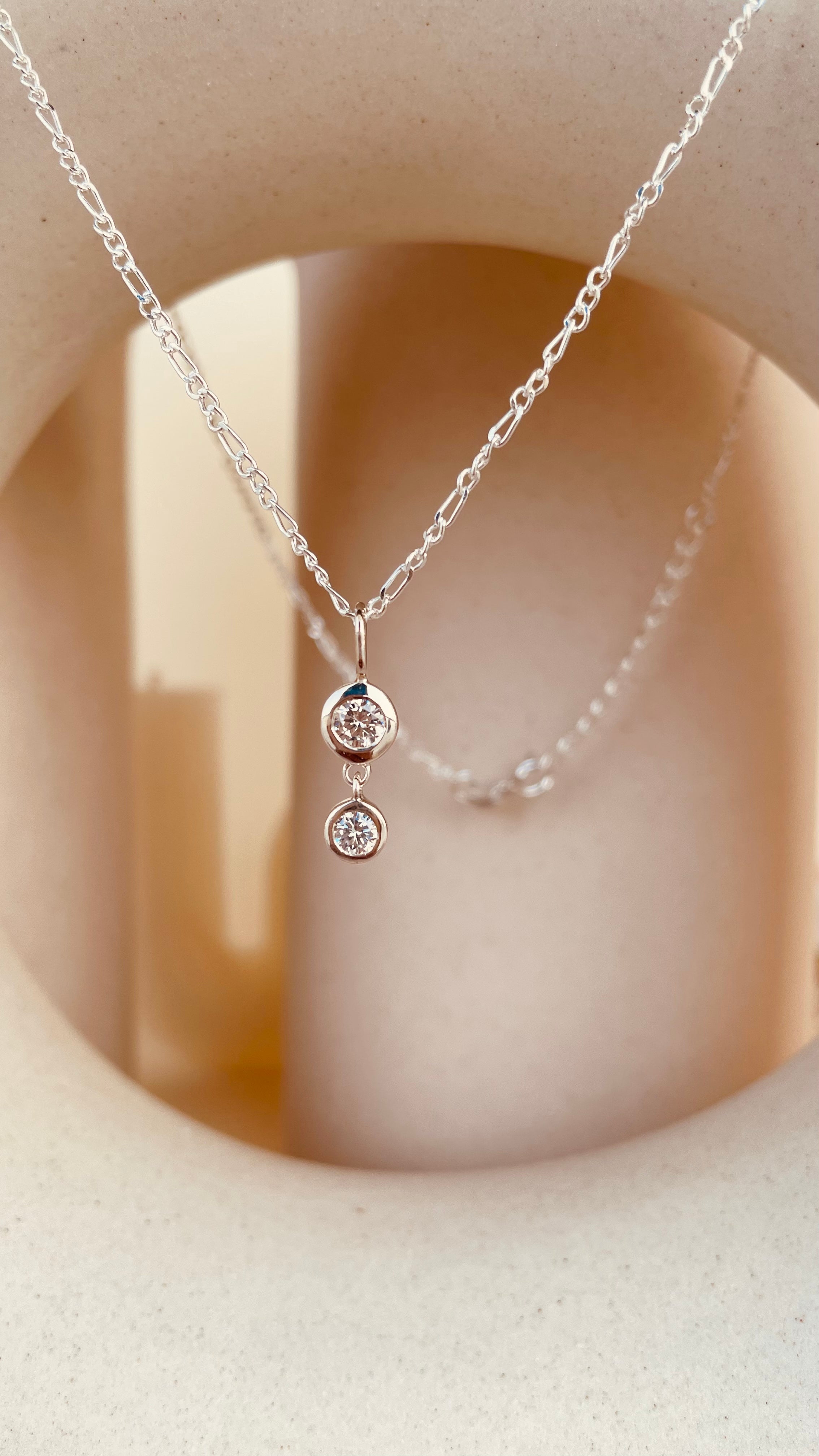 Dainty Double Drop Dangling Necklace with Figaro Chain - Octonov 