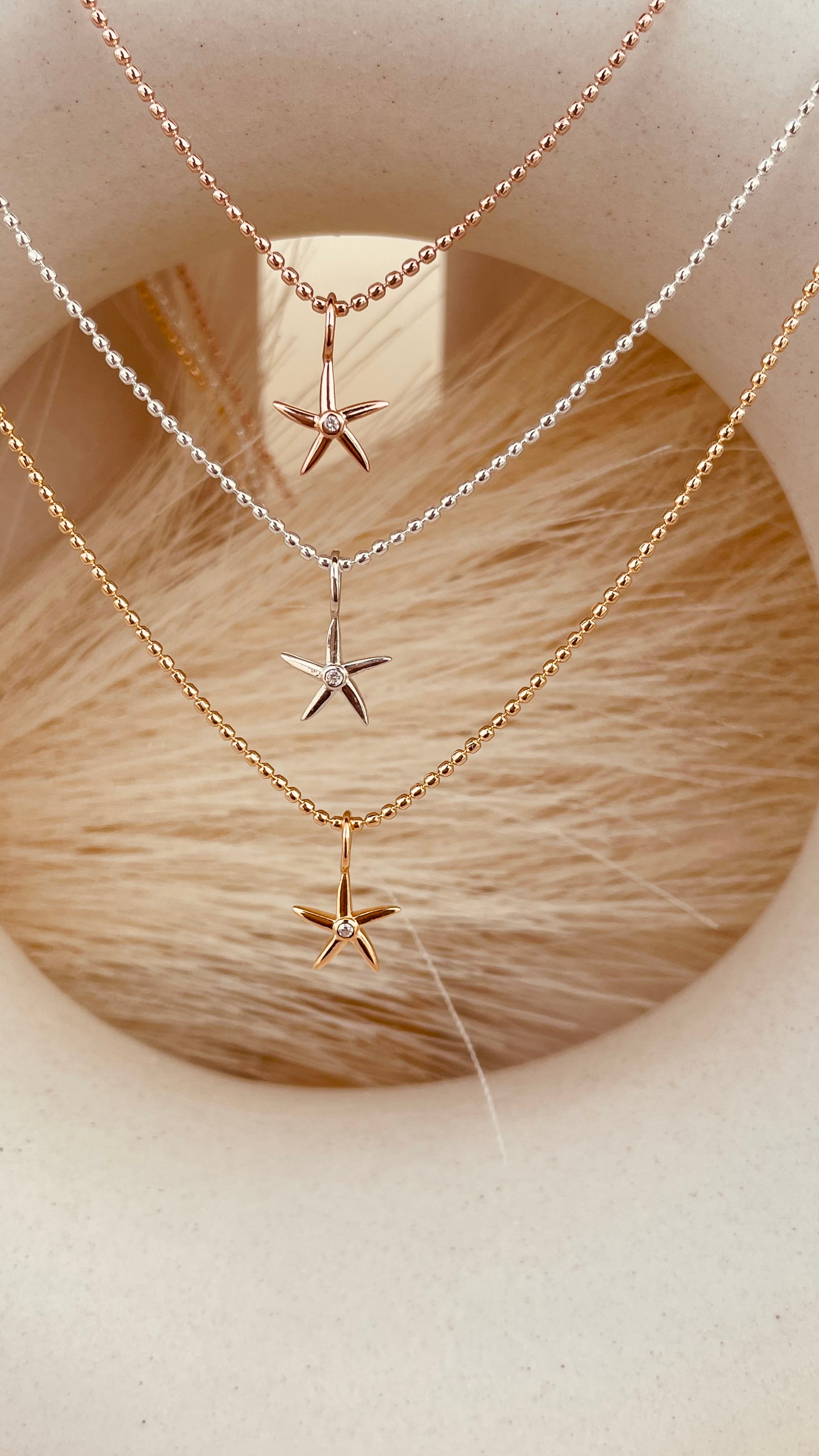 Minimal Starfish Necklace with Beaded Chain - Octonov 