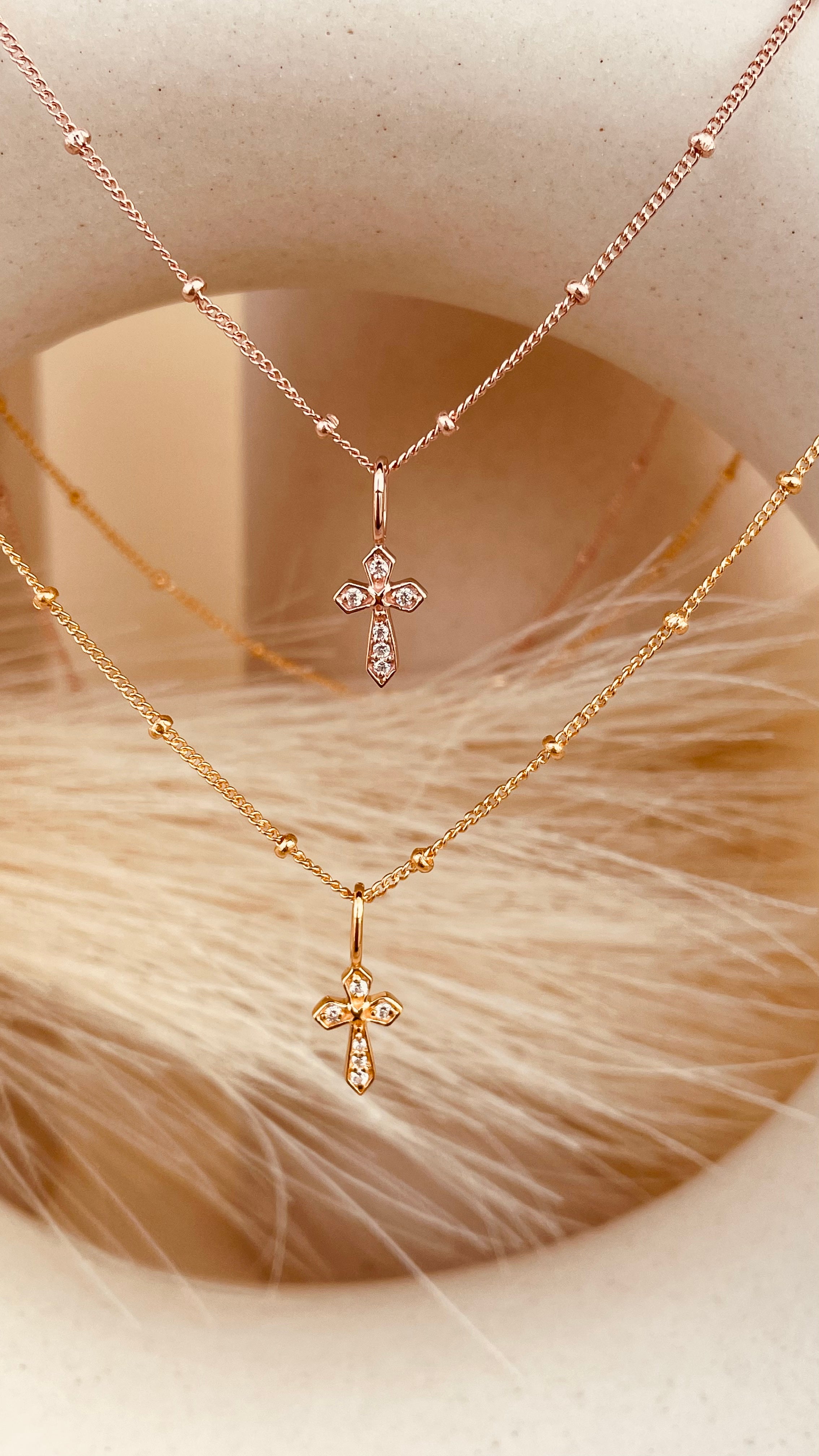 Zircon encrusted Cross Necklace with Satellite Chain - Octonov 