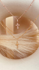 Zircon encrusted Cross Necklace with Satellite Chain - Octonov 