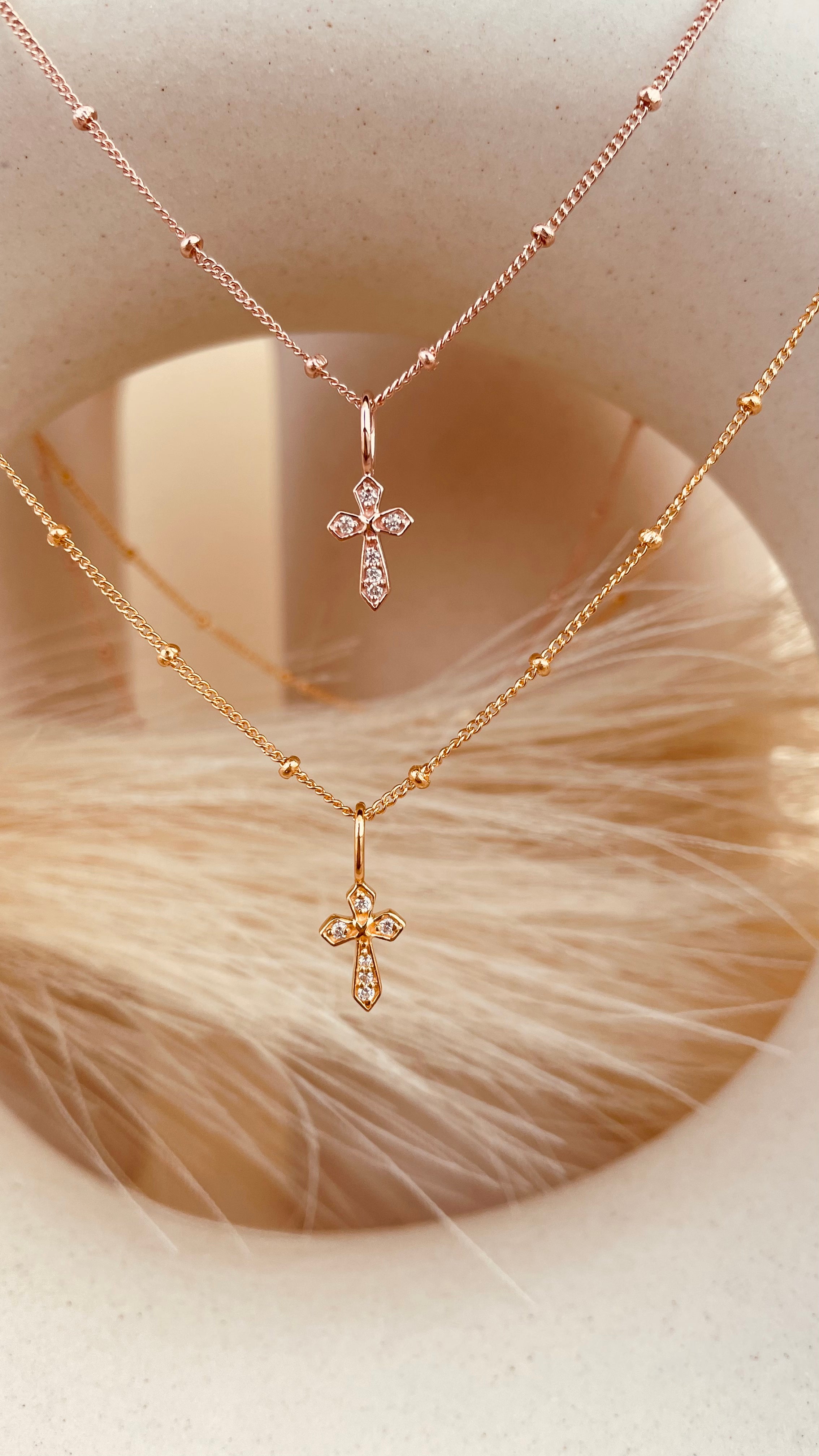 Zircon encrusted Cross Necklace with Satellite Chain - Octonov 