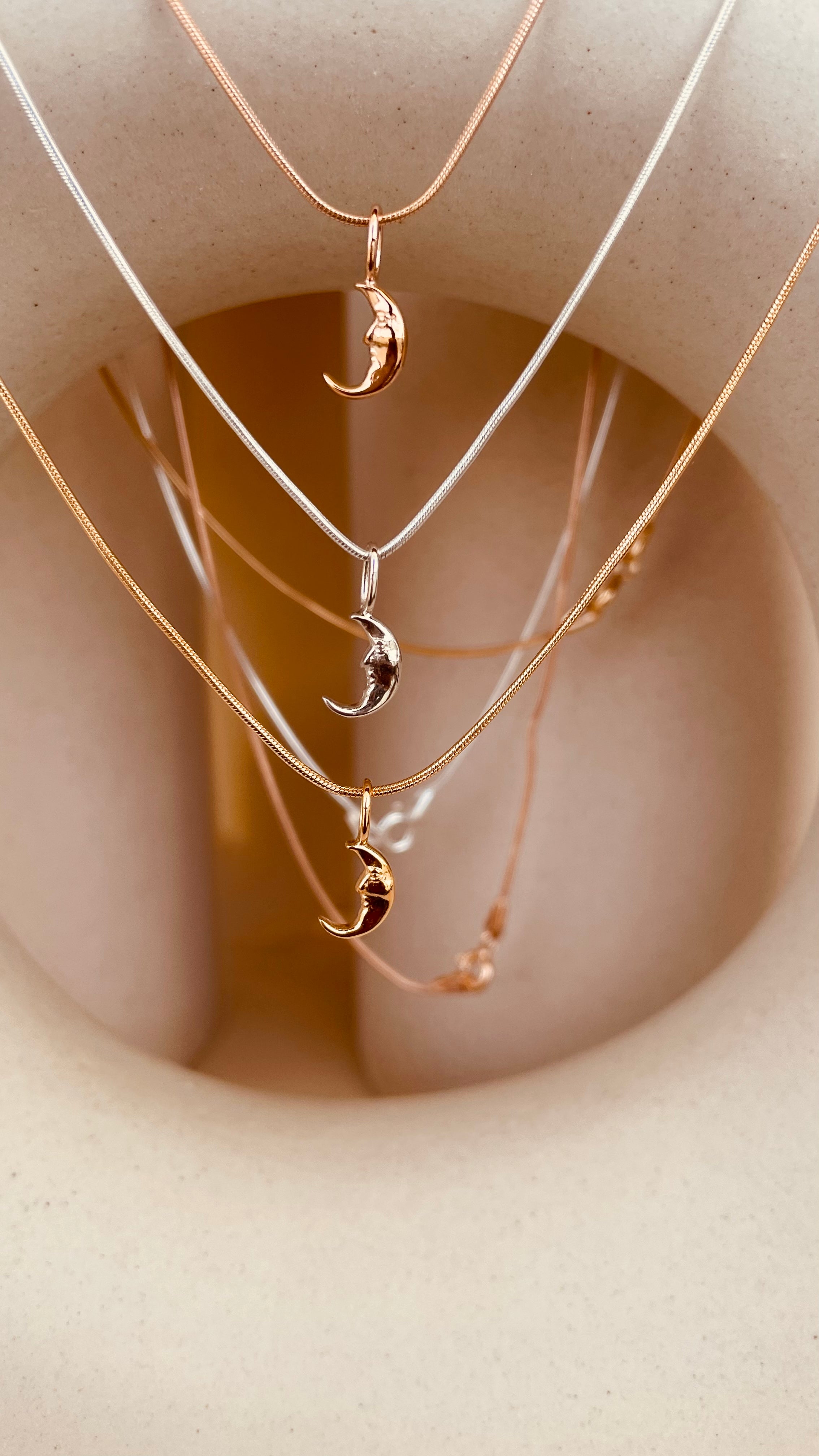 Crescent Moon Necklace with Snake Chain - Octonov 