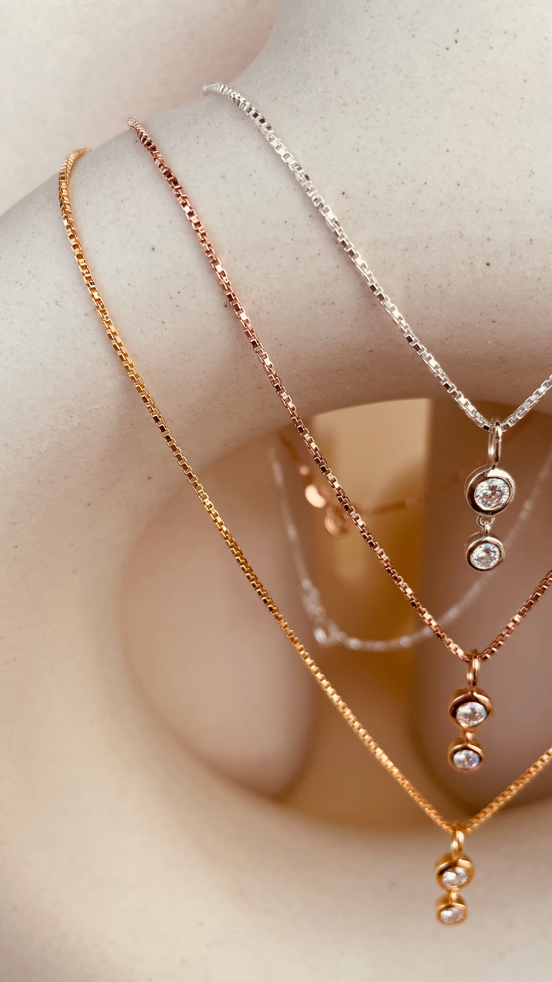 Minimal Double Drop Dangling Necklace with Box Chain - Octonov 