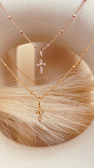 Zircon encrusted Cross Necklace with Satellite Chain - Octonov 