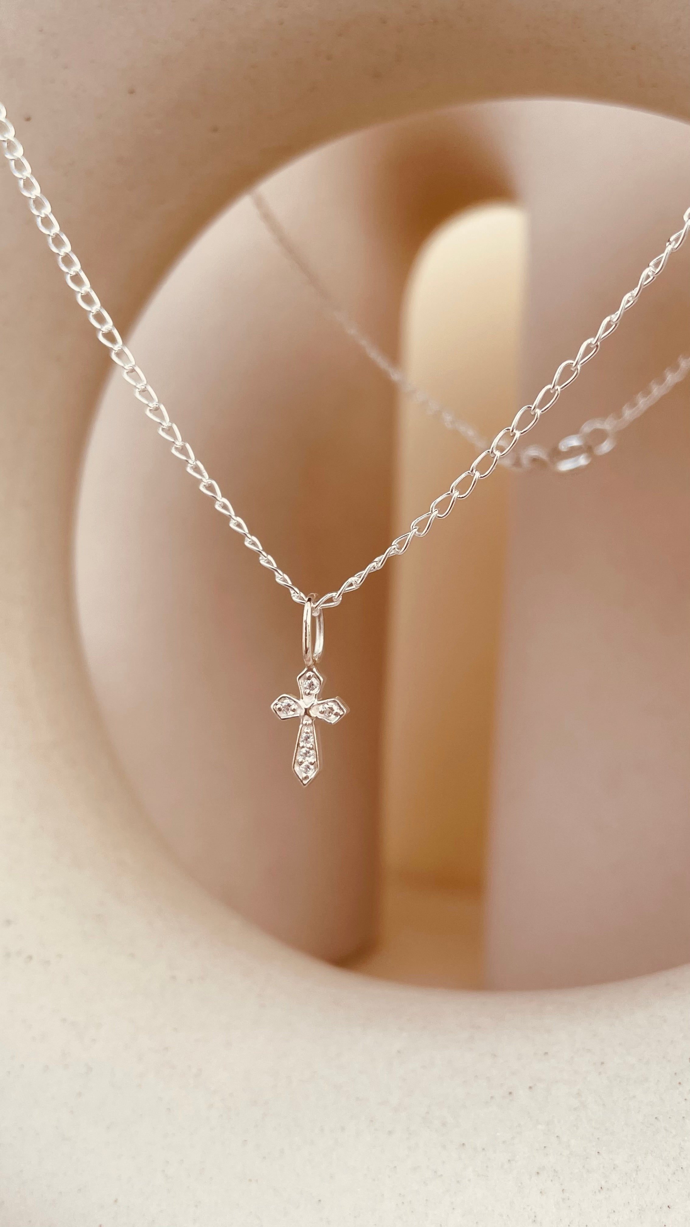 Zircon encrusted Token of Faith Necklace with Cable Chain - Octonov 