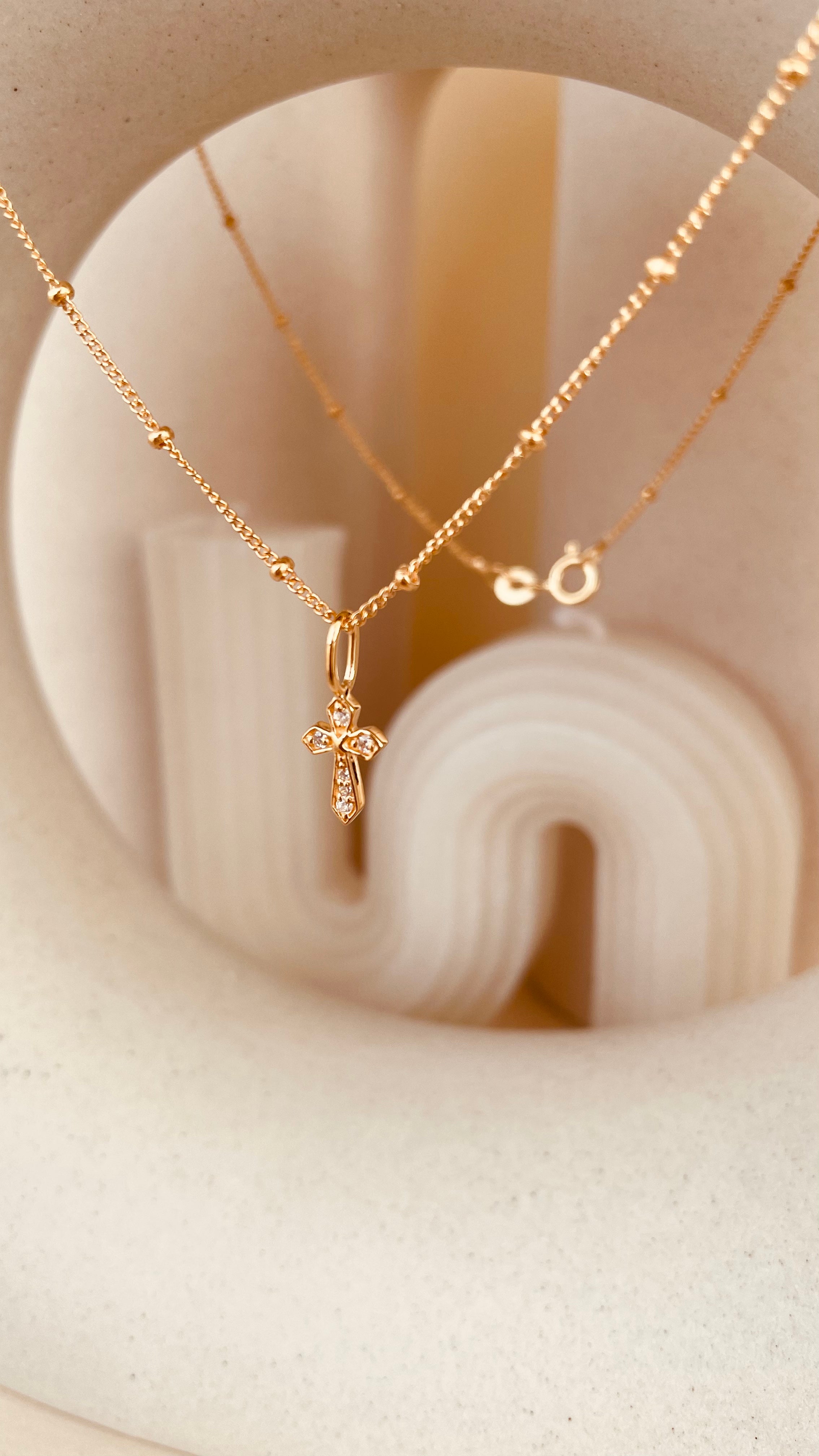 Zircon encrusted Cross Necklace with Satellite Chain - Octonov 