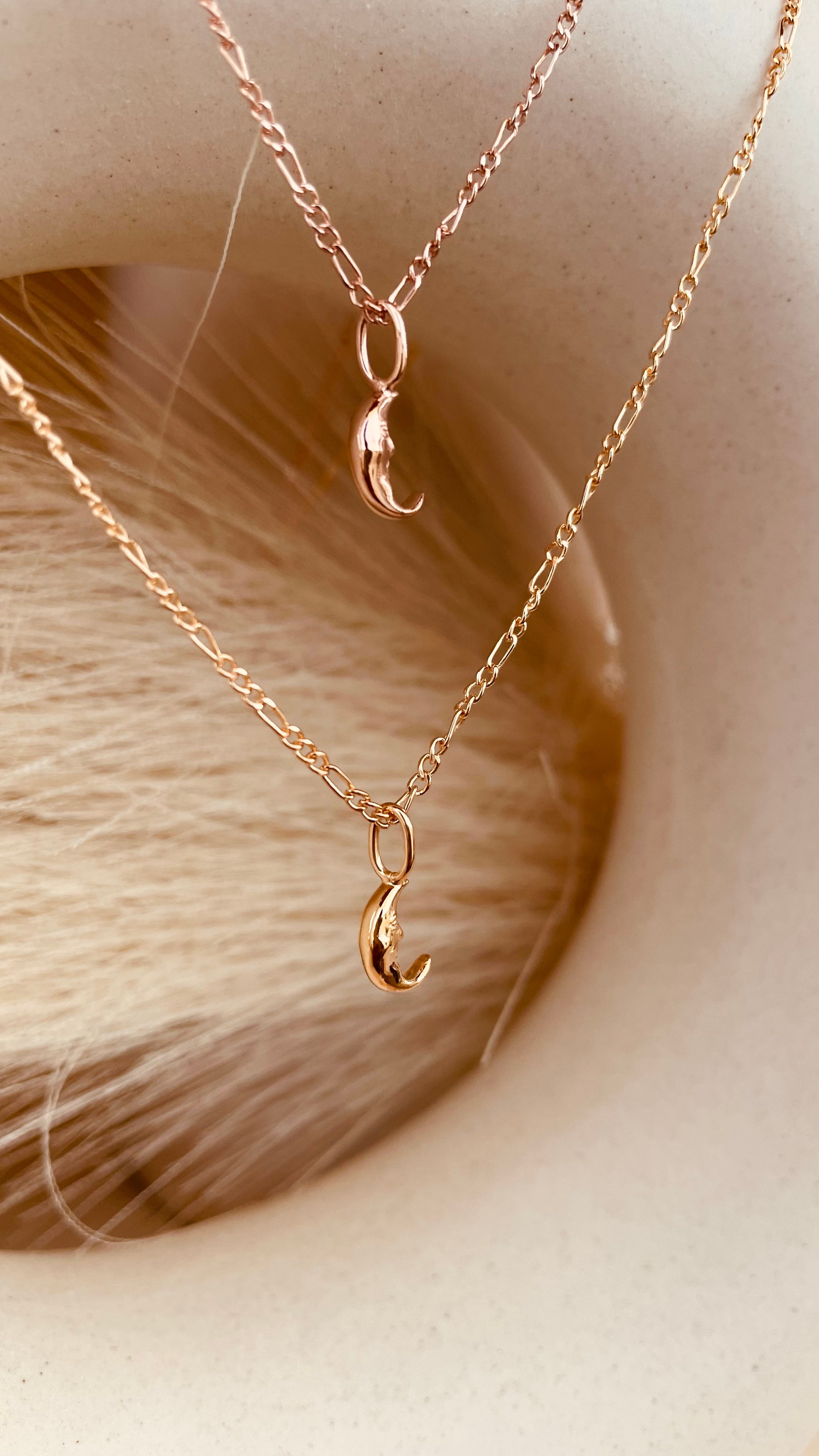 Crescent Moon Necklace with Figaro Chain - Octonov 