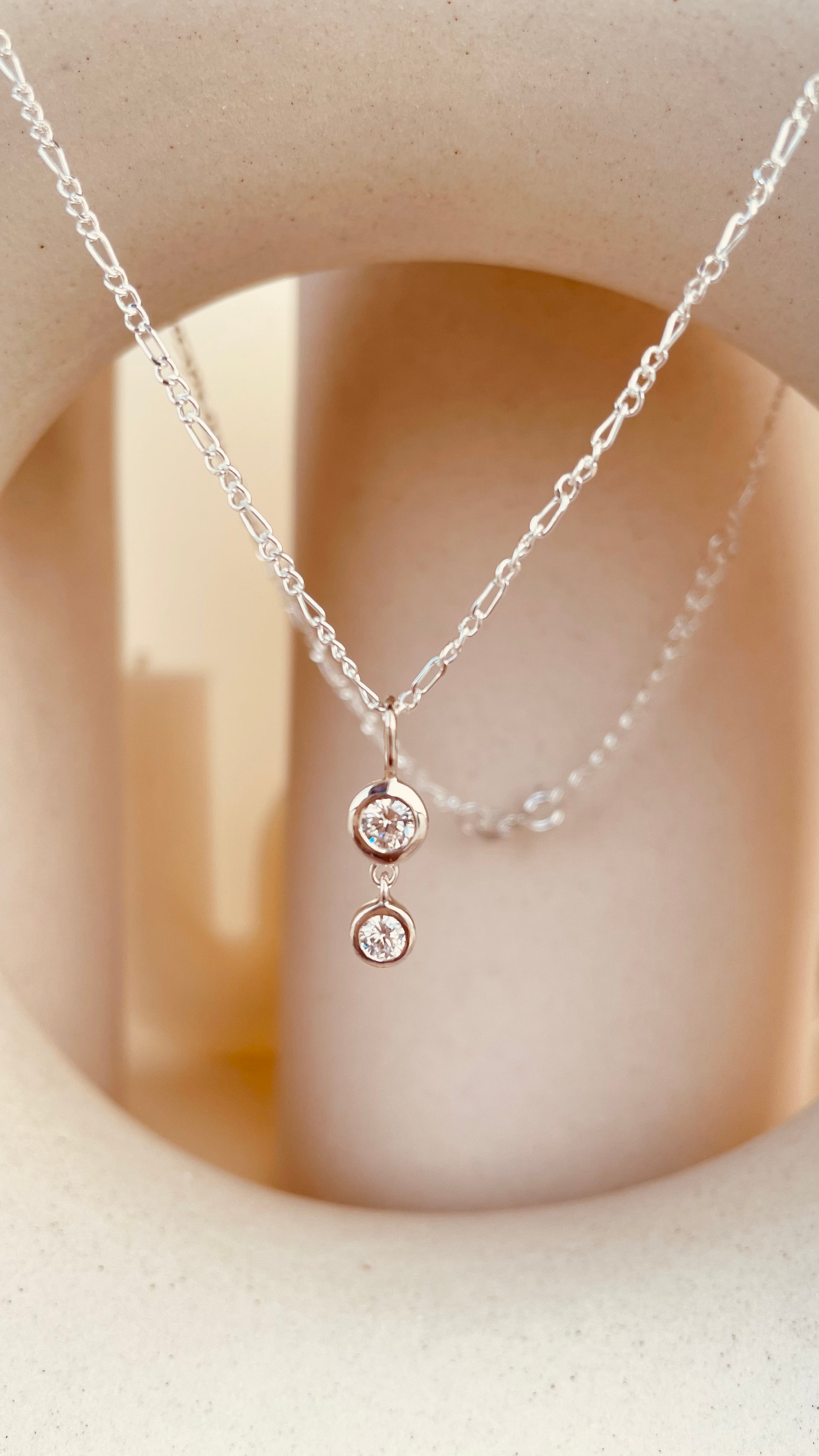 Dainty Double Drop Dangling Necklace with Figaro Chain - Octonov 