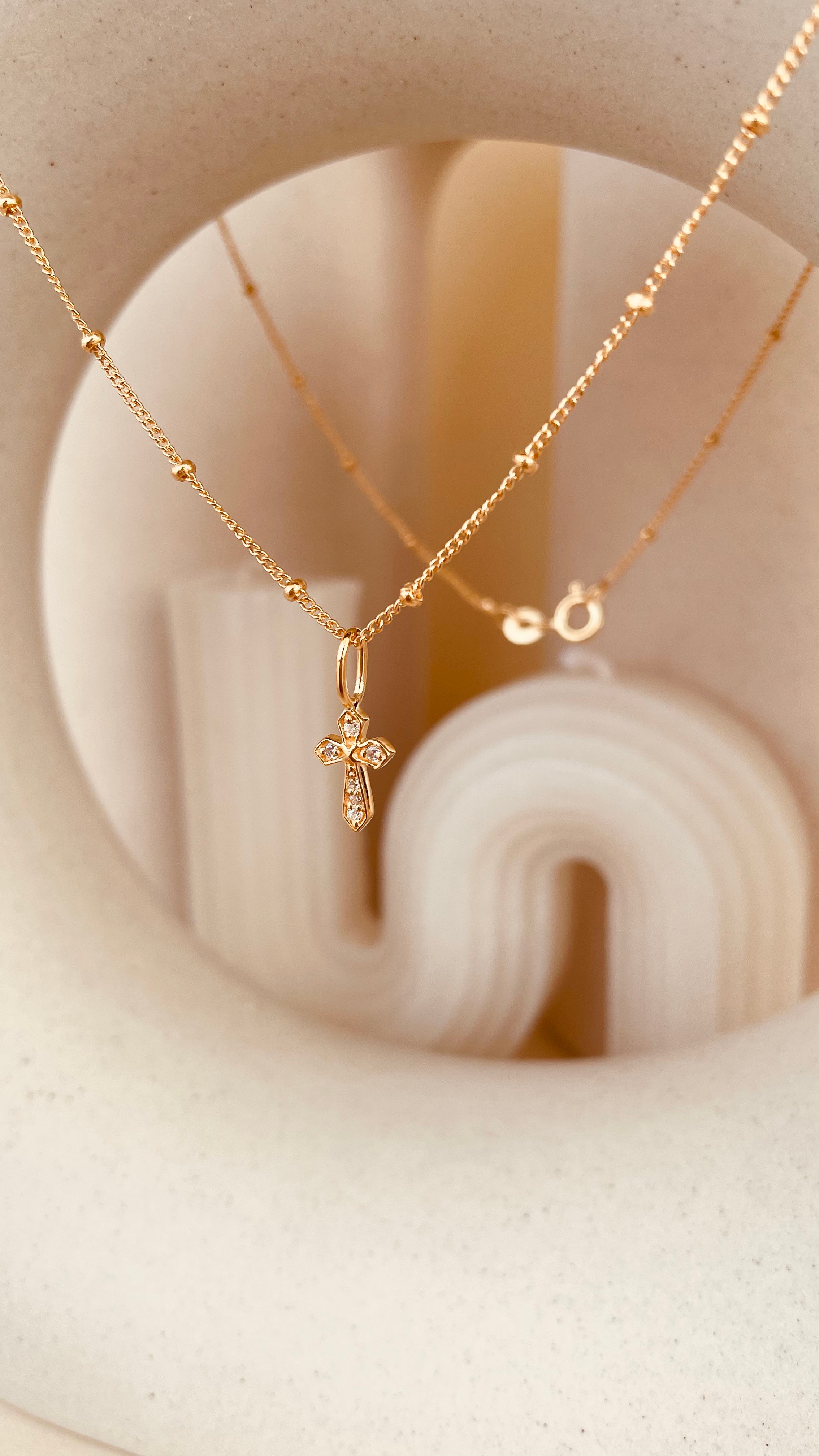 Zircon encrusted Cross Necklace with Satellite Chain - Octonov 