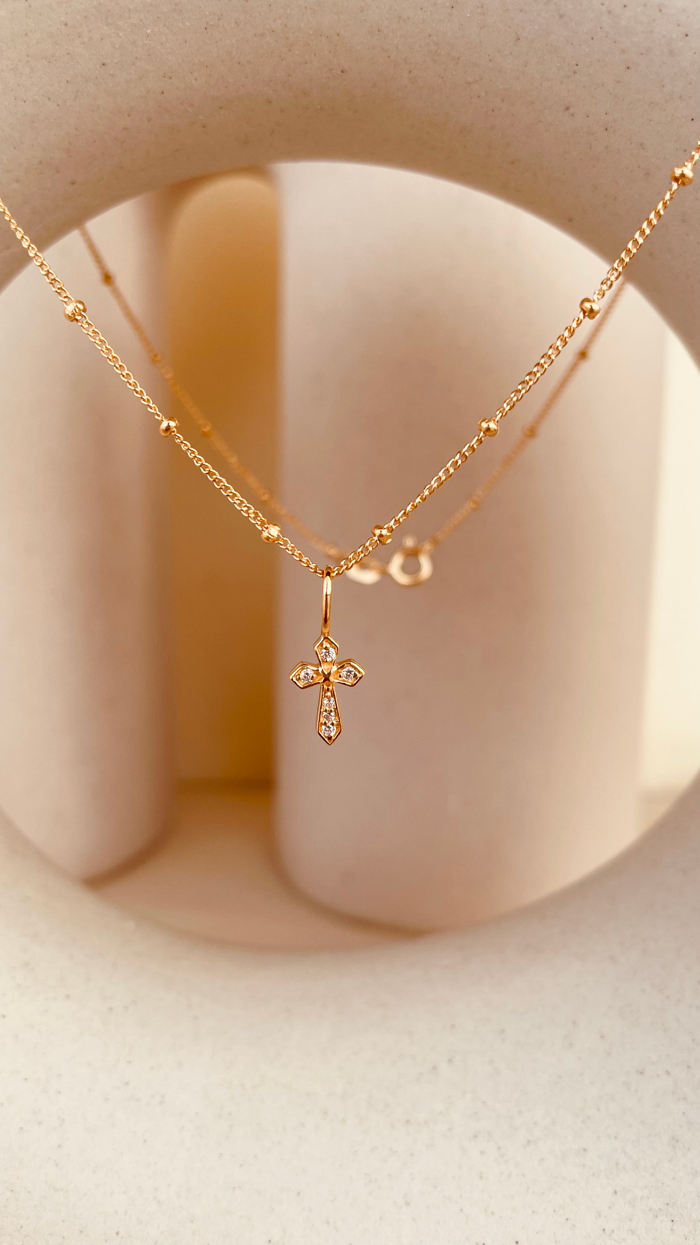 Zircon encrusted Cross Necklace with Satellite Chain - Octonov 