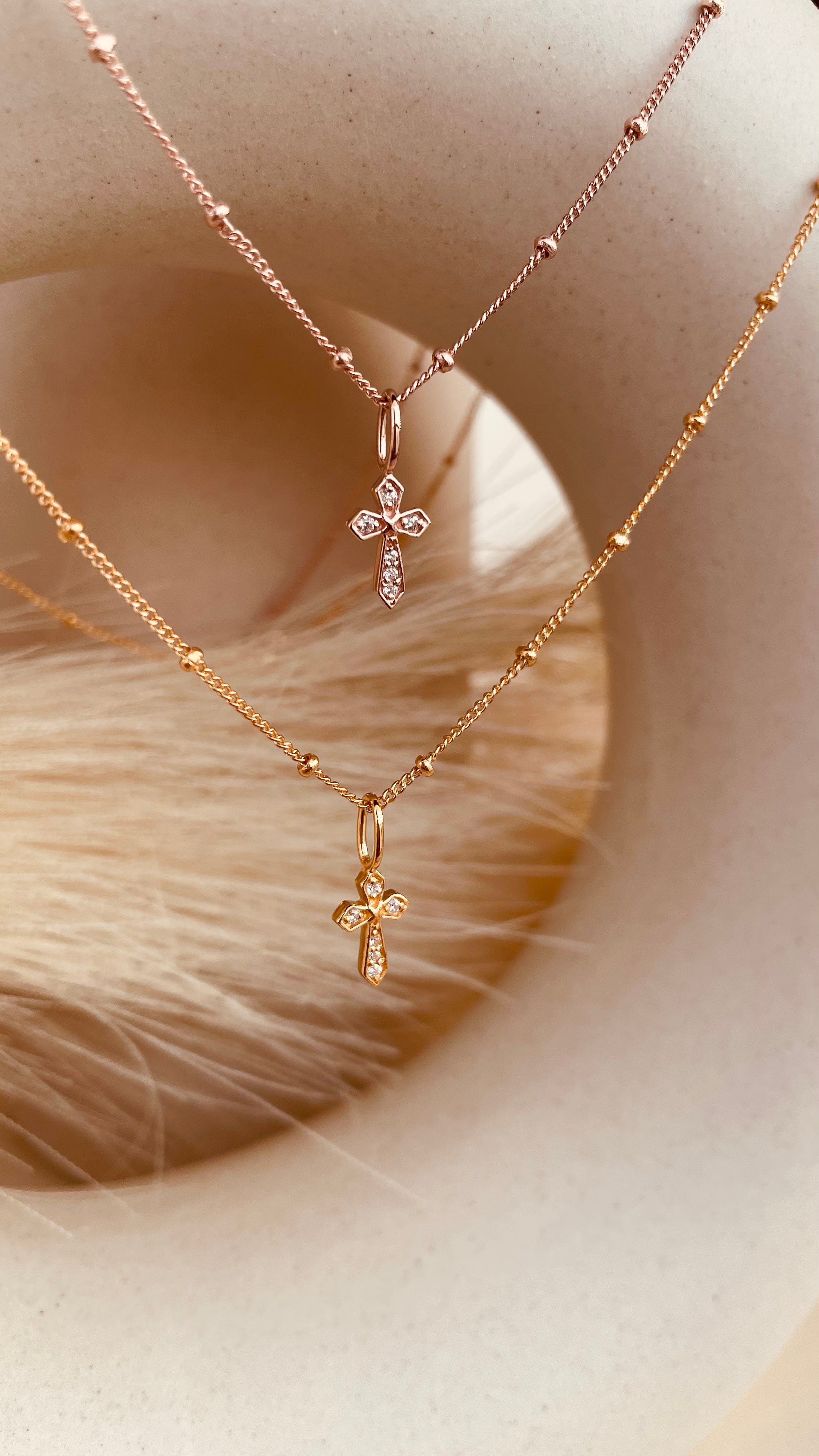 Zircon encrusted Cross Necklace with Satellite Chain - Octonov 