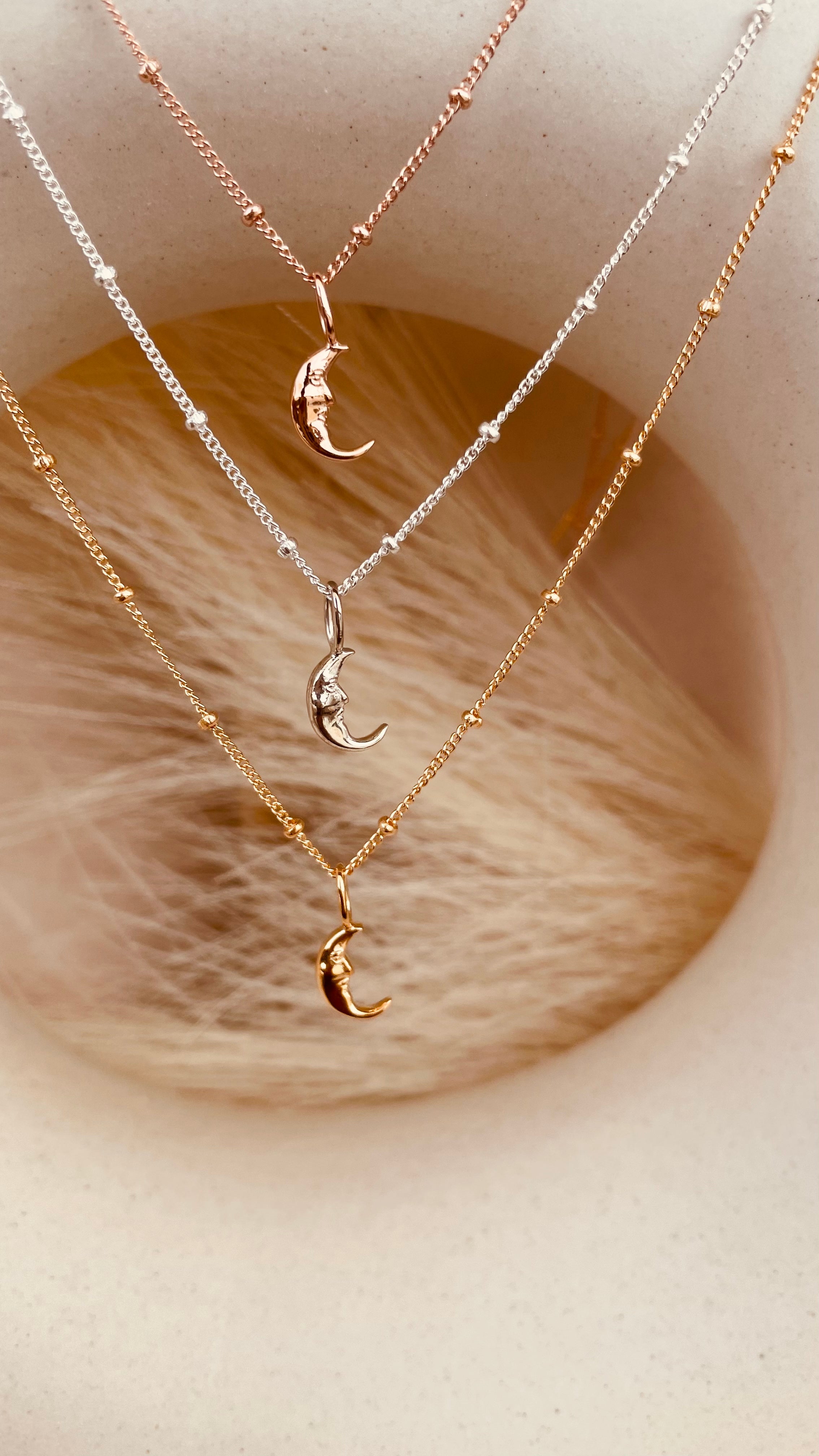 Crescent Moon Necklace with Satellite Chain - Octonov 