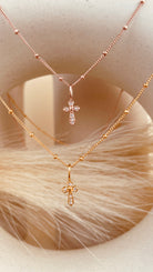 Zircon encrusted Cross Necklace with Satellite Chain - Octonov 