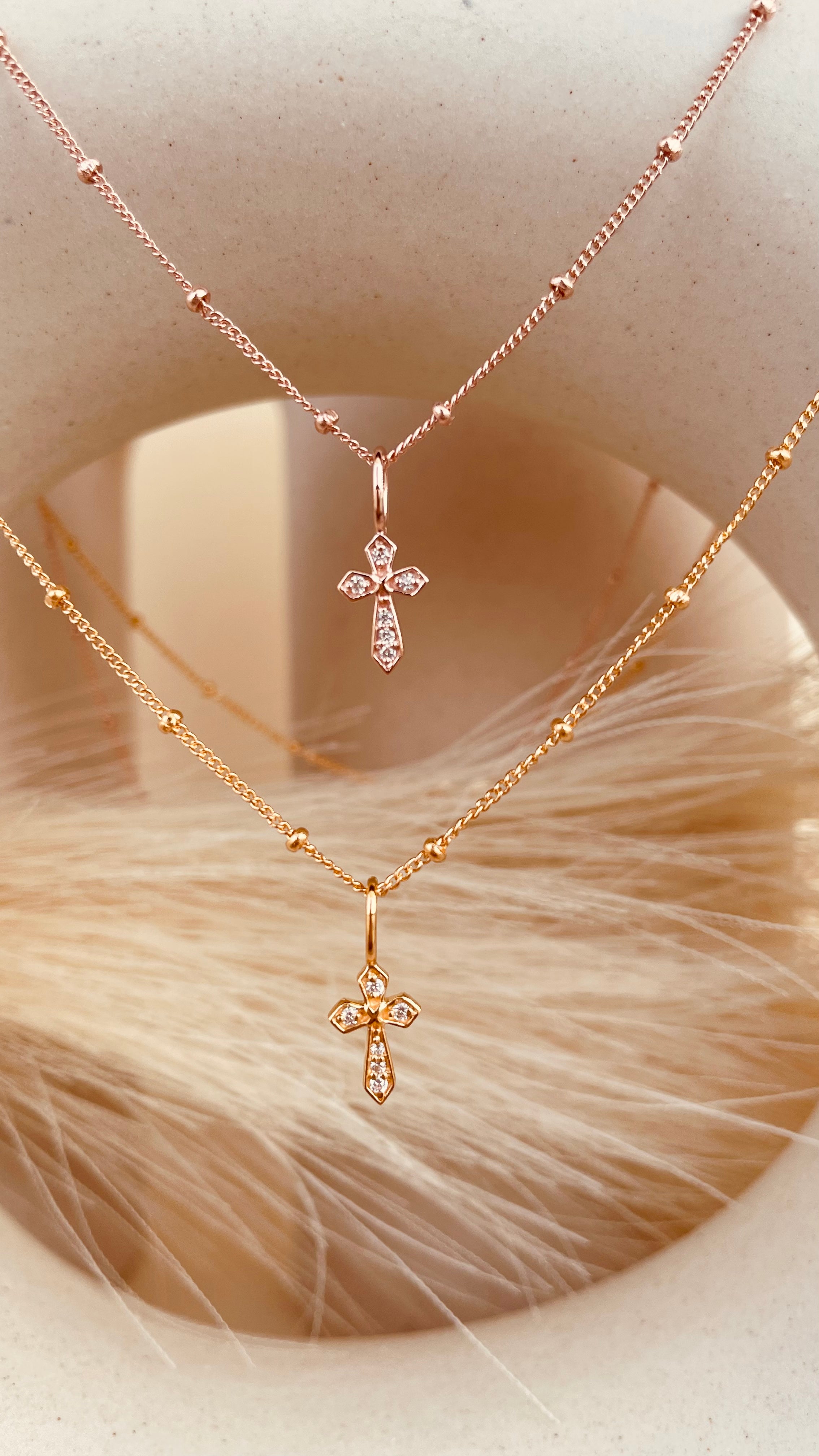 Zircon encrusted Cross Necklace with Satellite Chain - Octonov 