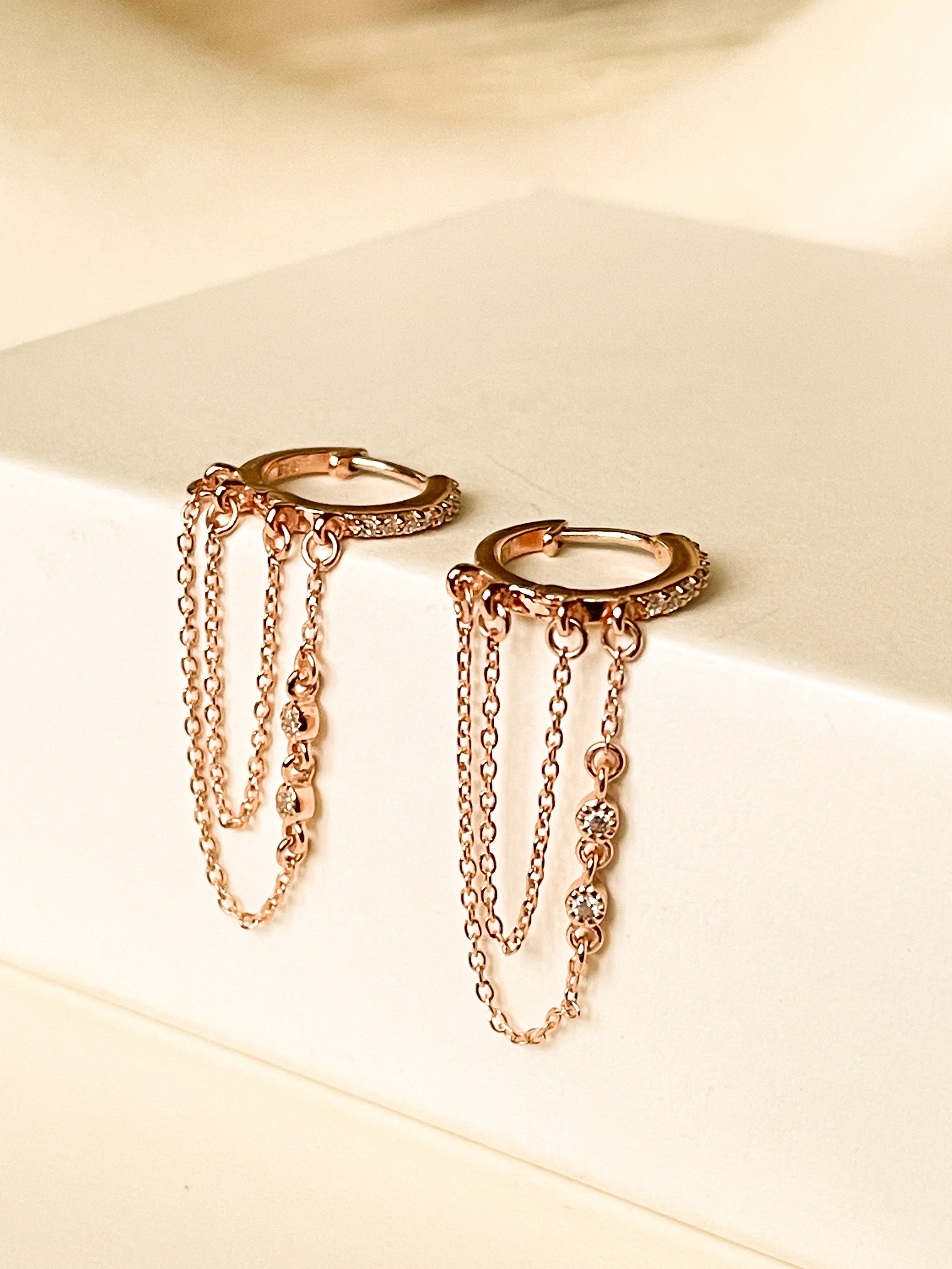 Signature CZ Huggies with duo chain - Octonov 