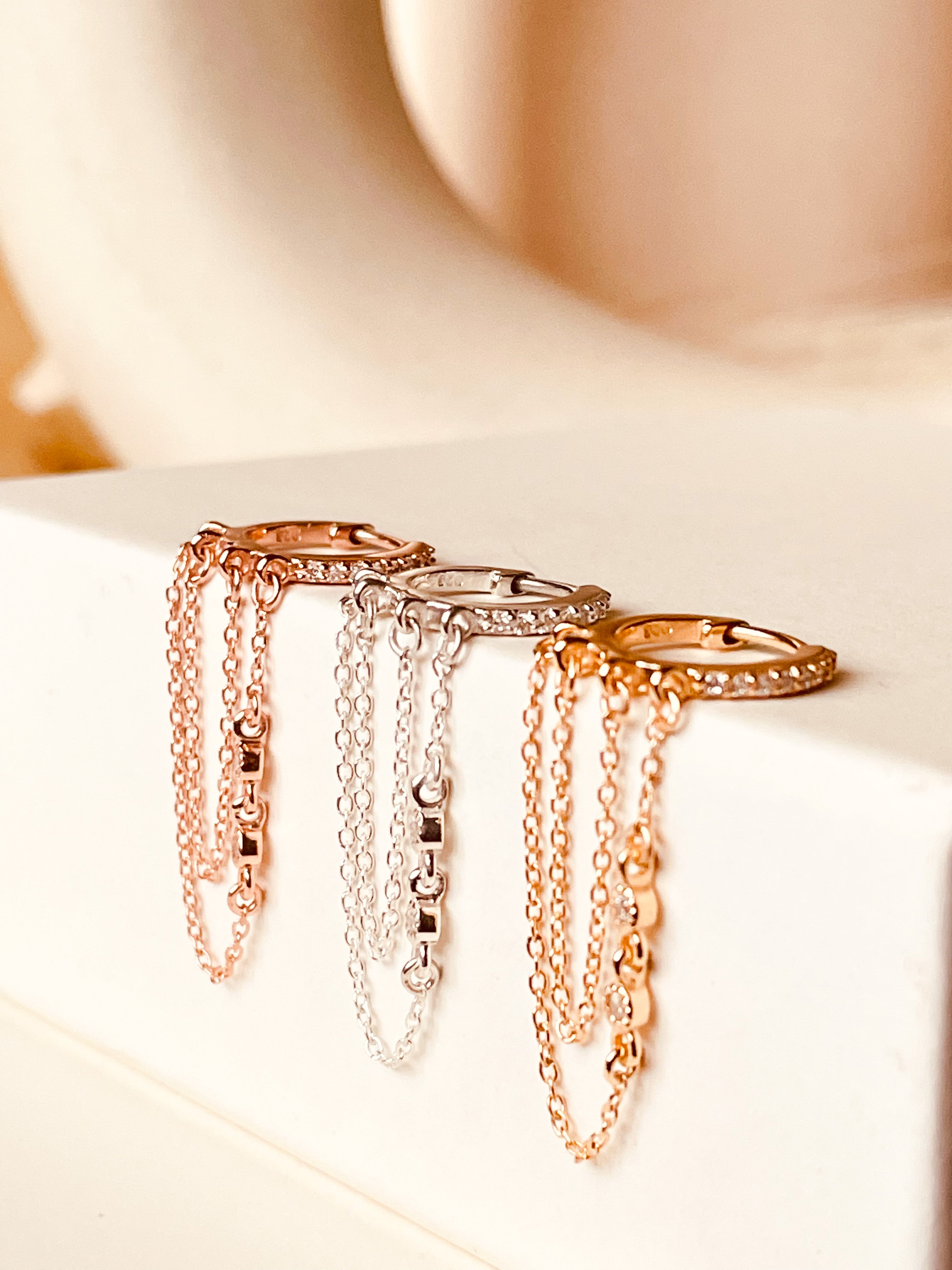 Signature CZ Huggies with duo chain - Octonov 
