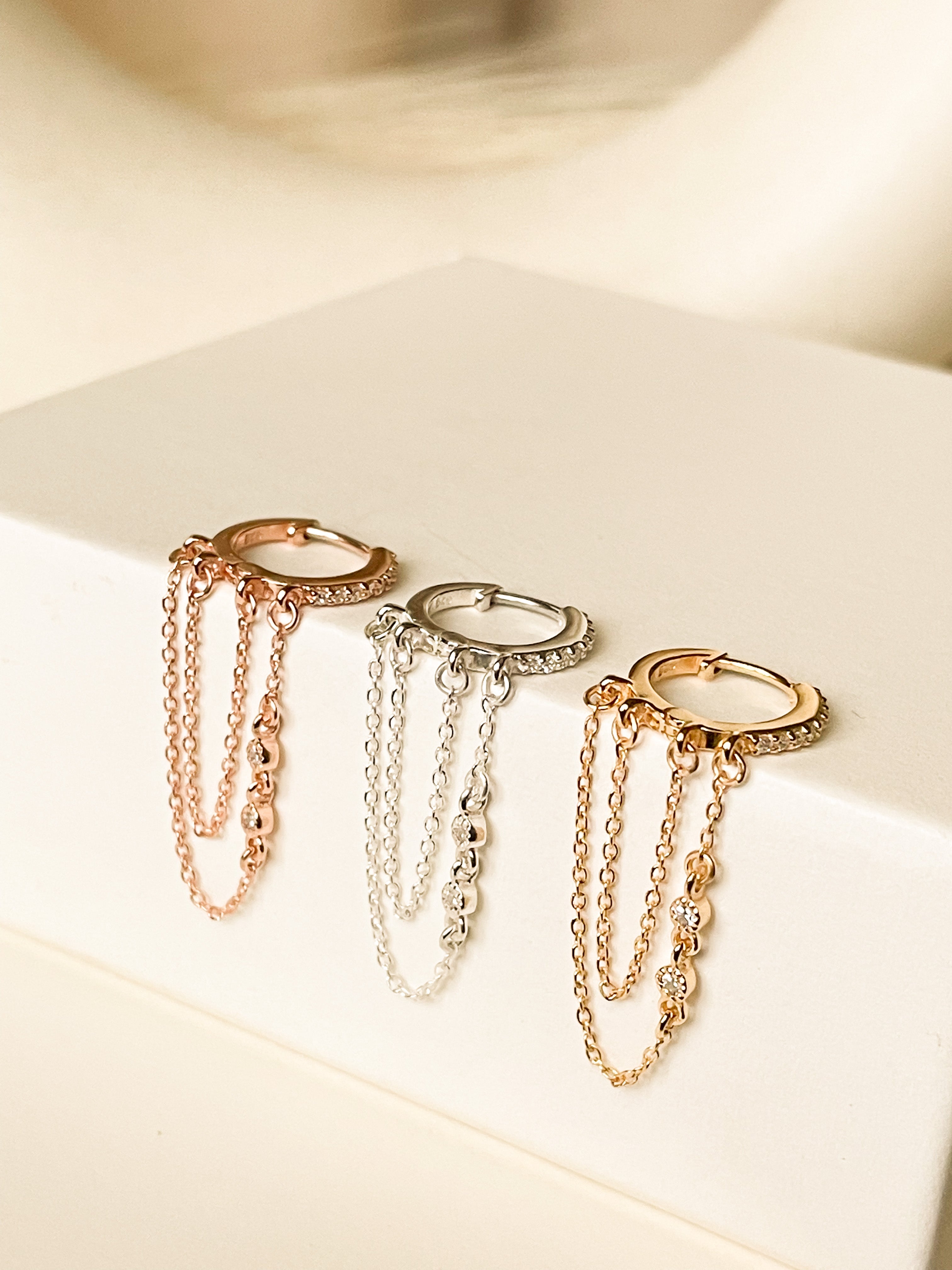 Signature CZ Huggies with duo chain - Octonov 
